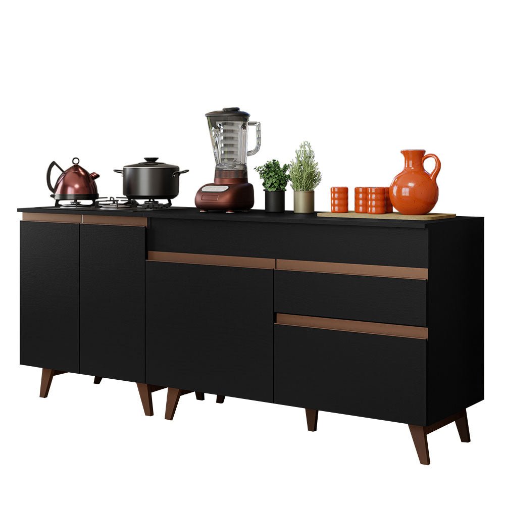 Set X 2 Muebles Inferiores de Cocina Reims Negro 190x83cm con Mesón de Madera Aglomerada MPD y sin Estufa - MUEBLES INFERIORES DE COCINA | Bylmo