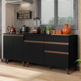 Set X 2 Muebles Inferiores de Cocina Reims Negro 190x83cm con Mesón de Madera Aglomerada MPD y sin Estufa - MUEBLES INFERIORES DE COCINA | Bylmo
