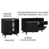 Set X 2 Muebles Inferiores de Cocina Reims Negro 190x83cm con Mesón de Madera Aglomerada MPD y sin Estufa - MUEBLES INFERIORES DE COCINA | Bylmo