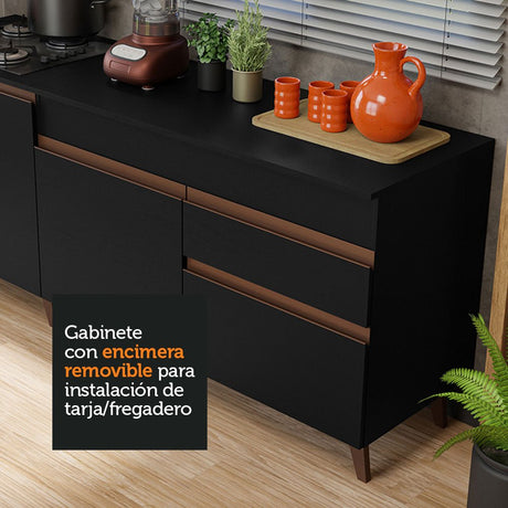 Set X 2 Muebles Inferiores de Cocina Reims Negro 190x83cm con Mesón de Madera Aglomerada MPD y sin Estufa - MUEBLES INFERIORES DE COCINA | Bylmo