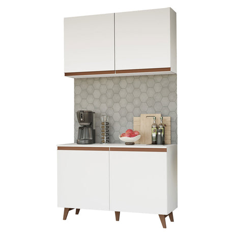 Combo Mueble Superior e Inferior de Cocina Reims Blanco 120x210cm con Mesón de Madera Aglomerada MPD y sin Estufa - MUEBLES INFERIORES DE COCINA | Bylmo