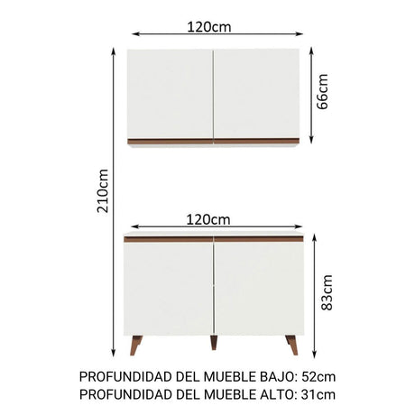Combo Mueble Superior e Inferior de Cocina Reims Blanco 120x210cm con Mesón de Madera Aglomerada MPD y sin Estufa - MUEBLES INFERIORES DE COCINA | Bylmo