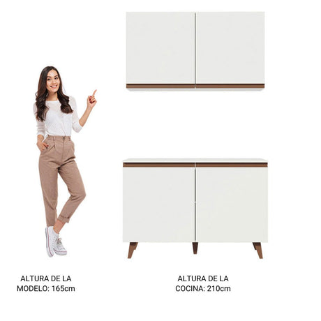 Combo Mueble Superior e Inferior de Cocina Reims Blanco 120x210cm con Mesón de Madera Aglomerada MPD y sin Estufa - MUEBLES INFERIORES DE COCINA | Bylmo