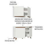 Combo Mueble Superior e Inferior de Cocina Reims Blanco 120x210cm con Mesón de Madera Aglomerada MPD y sin Estufa - MUEBLES INFERIORES DE COCINA | Bylmo