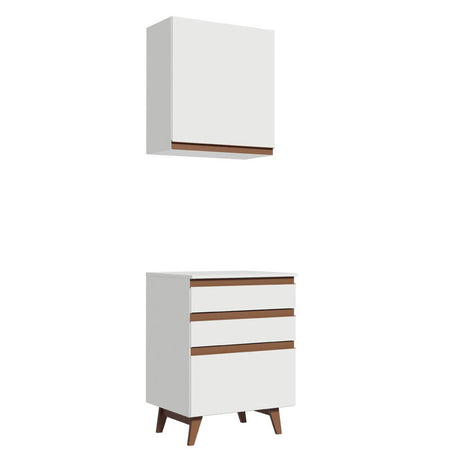 Combo Mueble Superior e Inferior de Cocina Reims Blanco 60x210cm con Mesón de Madera Aglomerada MPD y sin Estufa - MUEBLES INFERIORES DE COCINA | Bylmo