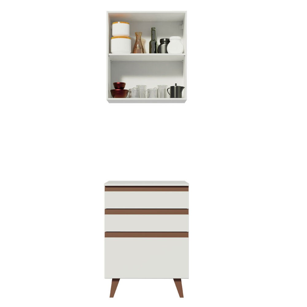 Combo Mueble Superior e Inferior de Cocina Reims Blanco 60x210cm con Mesón de Madera Aglomerada MPD y sin Estufa - MUEBLES INFERIORES DE COCINA | Bylmo