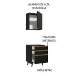 Combo Mueble Superior e Inferior de Cocina Reims Negro 60x210cm con Mesón de Madera Aglomerada MPD y sin Estufa - MUEBLES INFERIORES DE COCINA | Bylmo