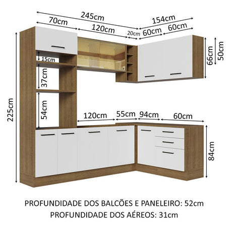 Cocina Integral Esquinero Modular Agata Marron y Blanco 399x225cm sin Mesón sin Estufa con Tres Cajones y con Veintitrés Entrepaños - COCINAS | Bylmo