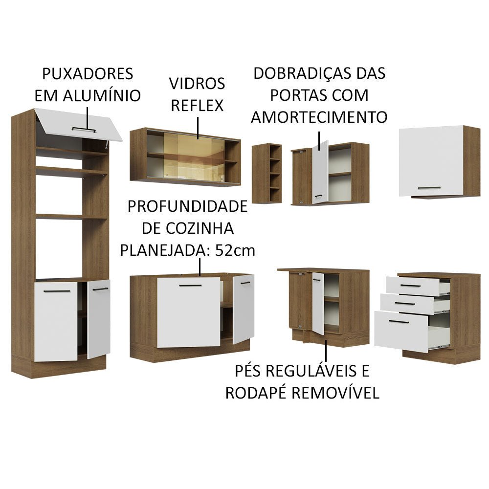Cocina Integral Esquinero Modular Agata Marron y Blanco 399x225cm sin Mesón sin Estufa con Tres Cajones y con Veintitrés Entrepaños - COCINAS | Bylmo