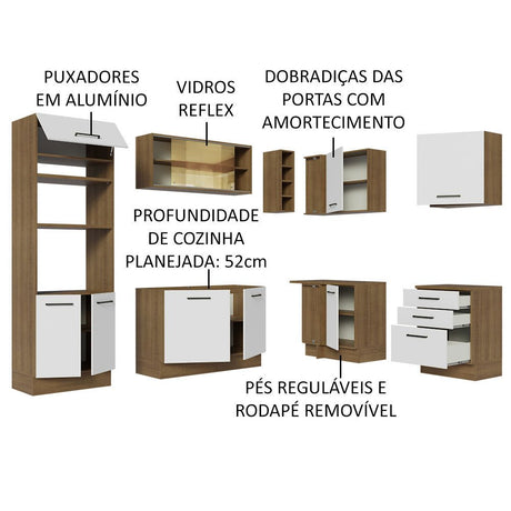 Cocina Integral Esquinero Modular Agata Marron y Blanco 399x225cm sin Mesón sin Estufa con Tres Cajones y con Veintitrés Entrepaños - COCINAS | Bylmo