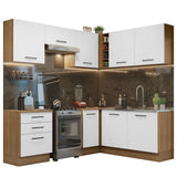 Cocina Integral Esquinero Modular Agata Marron y Blanco 399x225cm sin Mesón sin Estufa con Tres Cajones y con Dieciocho Entrepaños - COCINAS | Bylmo