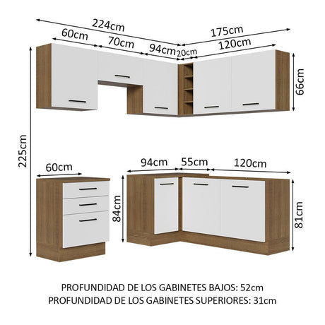 Cocina Integral Esquinero Modular Agata Marron y Blanco 399x225cm sin Mesón sin Estufa con Tres Cajones y con Dieciocho Entrepaños - COCINAS | Bylmo