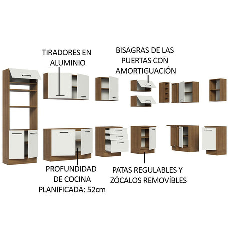 Cocina Integral Esquinero Modular Agata Marron y Blanco 499x225cm sin Mesón sin Estufa con Tres Cajones y con Treinta y uno Entrepaños - COCINAS | Bylmo
