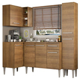 Cocina Integral Esquinero Modular Emilly Song Marron 261x186cm con Mesón de Madera Aglomerada Mdp sin Estufa con Un Cajón y con Catorce Entrepaños - COCINAS | Bylmo