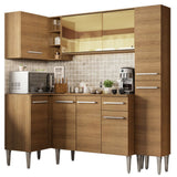 Cocina Integral Esquinero Modular Emilly River Marron 261x186cm con Mesón de Madera Aglomerada Mdp sin Estufa con Un Cajón y con Dieciséis Entrepaños - COCINAS | Bylmo