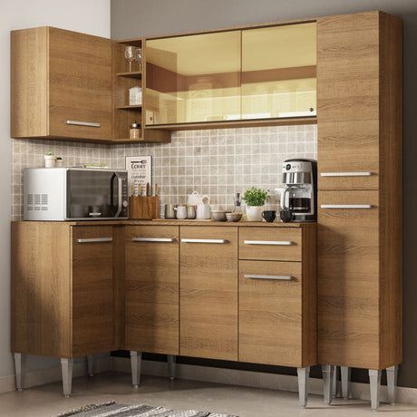 Cocina Integral Esquinero Modular Emilly River Marron 261x186cm con Mesón de Madera Aglomerada Mdp sin Estufa con Un Cajón y con Dieciséis Entrepaños - COCINAS | Bylmo