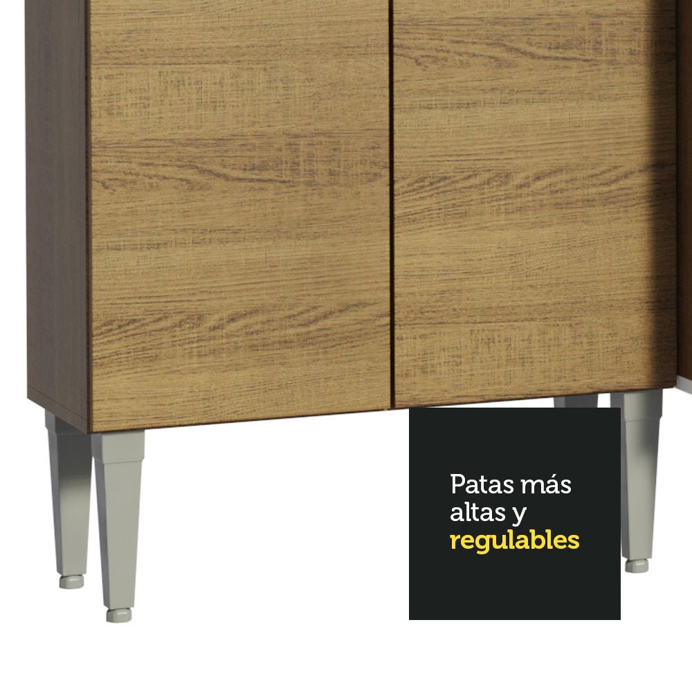 Cocina Integral Esquinero Modular Emilly Line Marron 293x186cm con Mesón de Madera Aglomerada Mdp sin Estufa con Un Cajón y con Veinte Entrepaños - COCINAS | Bylmo