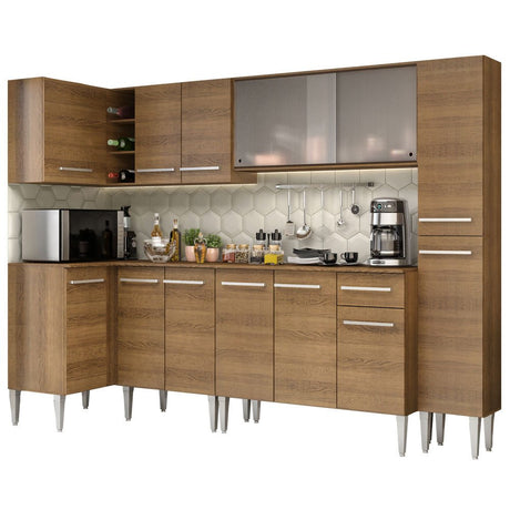 Cocina Integral Esquinero Modular Emilly Space Marron 325x186cm con Mesón de Madera Aglomerada Mdp sin Estufa con Un Cajón y con Veinte Entrepaños - COCINAS | Bylmo