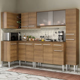 Cocina Integral Esquinero Modular Emilly Space Marron 325x186cm con Mesón de Madera Aglomerada Mdp sin Estufa con Un Cajón y con Veinte Entrepaños - COCINAS | Bylmo