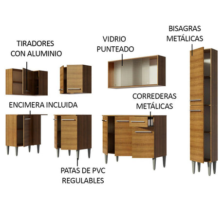 Cocina Integral Esquinero Modular Emilly Space Marron 325x186cm con Mesón de Madera Aglomerada Mdp sin Estufa con Un Cajón y con Veinte Entrepaños - COCINAS | Bylmo