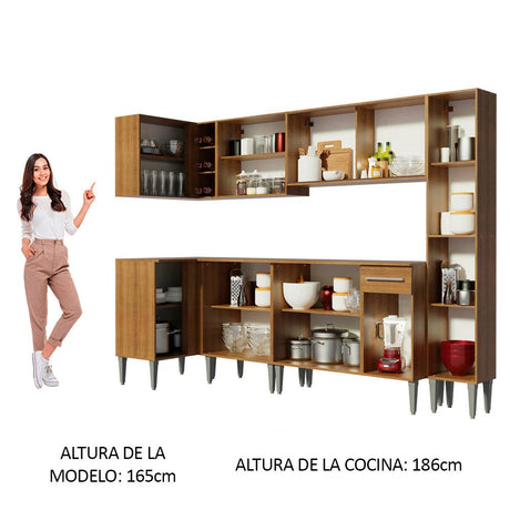 Cocina Integral Esquinero Modular Emilly Space Marron 325x186cm con Mesón de Madera Aglomerada Mdp sin Estufa con Un Cajón y con Veinte Entrepaños - COCINAS | Bylmo