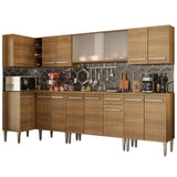 Cocina Integral Esquinero Modular Emilly Jazz Marron 357x186cm con Mesón de Madera Aglomerada Mdp sin Estufa con Un Cajón y con Veinte Entrepaños - COCINAS | Bylmo