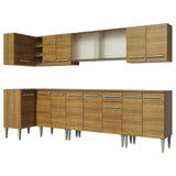 Cocina Integral Esquinero Modular Emilly Jazz Marron 357x186cm con Mesón de Madera Aglomerada Mdp sin Estufa con Un Cajón y con Veinte Entrepaños - COCINAS | Bylmo