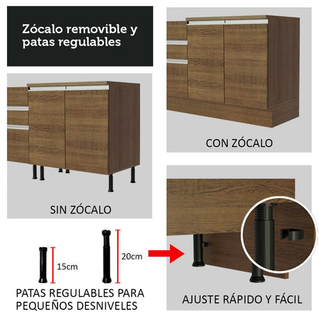 Cocina Integral Esquinero Modular Glamy Marron 329x225cm sin Mesón sin Estufa con Tres Cajones y con Diecisiete Entrepaños - COCINAS | Bylmo