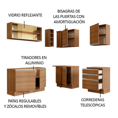 Cocina Integral Esquinero Modular Glamy Marron 329x225cm sin Mesón sin Estufa con Tres Cajones y con Diecisiete Entrepaños - COCINAS | Bylmo