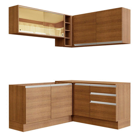 Cocina Integral Esquinero Modular Glamy Marron 329x225cm sin Mesón sin Estufa con Tres Cajones y con Diecisiete Entrepaños - COCINAS | Bylmo