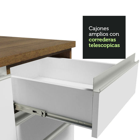 Cocina Integral Esquinero Modular Glamy Marron y Blanco 399x225cm sin Mesón sin Estufa con Tres Cajones y con Veintitrés Entrepaños - COCINAS | Bylmo