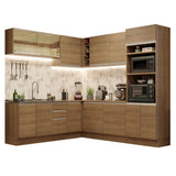 Cocina Integral Esquinero Modular Glamy Marron 459x225cm sin Mesón sin Estufa con Tres Cajones y con Veintisiete Entrepaños - COCINAS | Bylmo