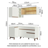Cocina Integral Esquinero Modular Reims Blanco 262x210cm con Mesón de Madera Aglomerada Mdp sin Estufa con Un Cajón y con Trece Entrepaños - COCINAS | Bylmo