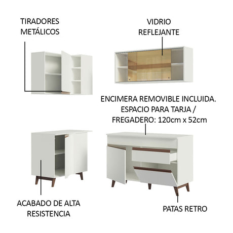 Cocina Integral Esquinero Modular Reims Blanco 262x210cm con Mesón de Madera Aglomerada Mdp sin Estufa con Un Cajón y con Trece Entrepaños - COCINAS | Bylmo