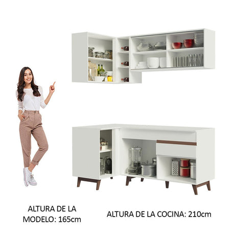 Cocina Integral Esquinero Modular Reims Blanco 262x210cm con Mesón de Madera Aglomerada Mdp sin Estufa con Un Cajón y con Trece Entrepaños - COCINAS | Bylmo