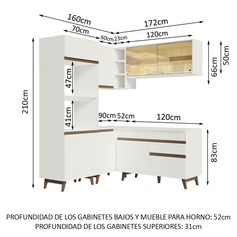Cocina Integral Esquinero Modular Reims Blanco 332x210cm con Mesón de Madera Aglomerada Mdp sin Estufa con Un Cajón y con Dieciocho Entrepaños - COCINAS | Bylmo