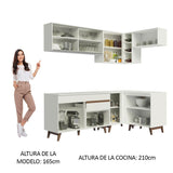 Cocina Integral Esquinero Modular Reims Blanco 332x210cm con Mesón de Madera Aglomerada Mdp sin Estufa con Un Cajón y con Dieciséis Entrepaños - COCINAS | Bylmo