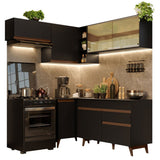 Cocina Integral Esquinero Modular Reims Negro 332x210cm con Mesón de Madera Aglomerada Mdp sin Estufa con Un Cajón y con Catorce Entrepaños - COCINAS | Bylmo