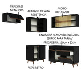 Cocina Integral Esquinero Modular Reims Negro 332x210cm con Mesón de Madera Aglomerada Mdp sin Estufa con Un Cajón y con Catorce Entrepaños - COCINAS | Bylmo