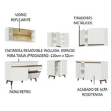Cocina Integral Esquinero Modular Reims Blanco 382x210cm con Mesón de Madera Aglomerada Mdp sin Estufa con Un Cajón y con Veinte Entrepaños - COCINAS | Bylmo
