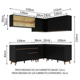 Cocina Integral Esquinero Modular Reims Negro 382x210cm con Mesón de Madera Aglomerada Mdp sin Estufa con Un Cajón y con Veinte Entrepaños - COCINAS | Bylmo