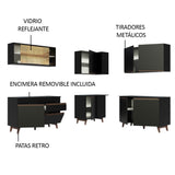 Cocina Integral Esquinero Modular Reims Negro 382x210cm con Mesón de Madera Aglomerada Mdp sin Estufa con Un Cajón y con Veinte Entrepaños - COCINAS | Bylmo