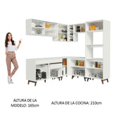 Cocina Integral Esquinero Modular Reims Blanco 402x210cm con Mesón de Madera Aglomerada Mdp sin Estufa con Un Cajón y con Veintiuno Entrepaños - COCINAS | Bylmo