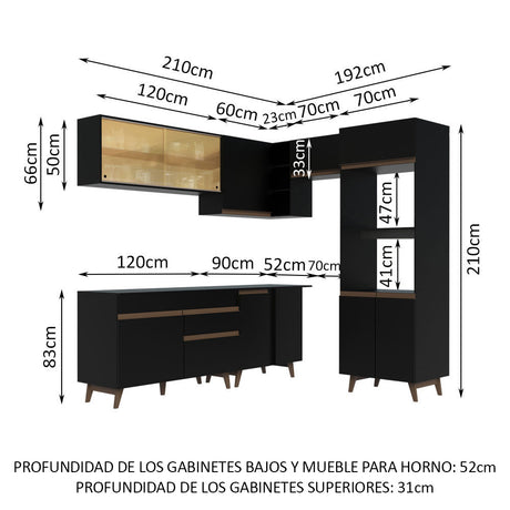 Cocina Integral Esquinero Modular Reims Negro 402x210cm con Mesón de Madera Aglomerada Mdp sin Estufa con Un Cajón y con Diecinueve Entrepaños - COCINAS | Bylmo