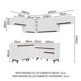 Cocina Integral Esquinero Modular Reims Blanco 402x210cm con Mesón de Madera Aglomerada Mdp sin Estufa con Un Cajón y con Diecisiete Entrepaños - COCINAS | Bylmo