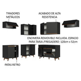 Cocina Integral Esquinero Modular Reims Negro 402x210cm con Mesón de Madera Aglomerada Mdp sin Estufa con Un Cajón y con Diecisiete Entrepaños - COCINAS | Bylmo