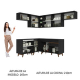 Cocina Integral Esquinero Modular Reims Negro 402x210cm con Mesón de Madera Aglomerada Mdp sin Estufa con Un Cajón y con Diecisiete Entrepaños - COCINAS | Bylmo