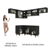 Cocina Integral Esquinero Modular Reims Negro 402x210cm con Mesón de Madera Aglomerada Mdp sin Estufa con Un Cajón y con Quince Entrepaños - COCINAS | Bylmo