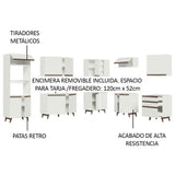 Cocina Integral Esquinero Modular Reims Blanco 462x210cm con Mesón de Madera Aglomerada Mdp sin Estufa con Tres Cajones y con Veinticuatro Entrepaños - COCINAS | Bylmo