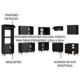 Cocina Integral Esquinero Modular Reims Negro 462x210cm con Mesón de Madera Aglomerada Mdp sin Estufa con Tres Cajones y con Veinticuatro Entrepaños - COCINAS | Bylmo